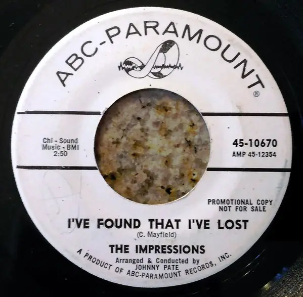THE IMPRESSIONS - I've Found That I've Lost / Meeting Over Yonder - Disque 45T x 1