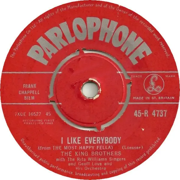 THE KING BROTHERS WITH THE RITA WILLIAMS SINGERS AND GEOFF LOVE & HIS ORCHESTRA - Seventy-Six Trombones / I Like Everybody - Disque 45T x 1
