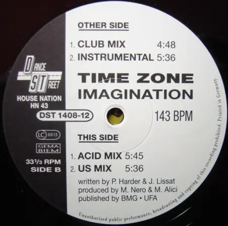 TIME ZONE, TIMEZONE - Imagination - 12 inch x 1