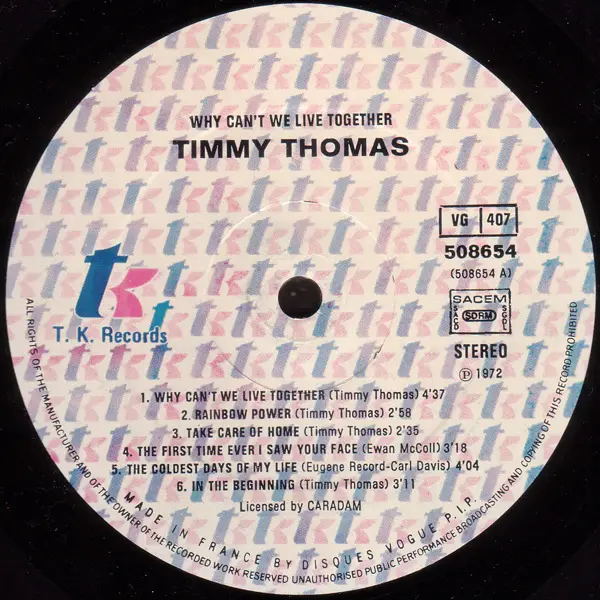 TIMMY THOMAS - Why Can't We Live Together - LP