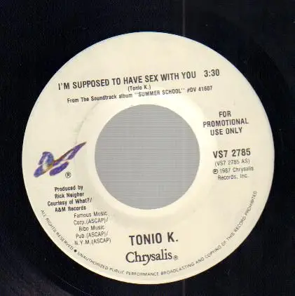 TONIO K. - I'm Supposed To Have Sex With You (PROMO COPY) - 7inch x 1