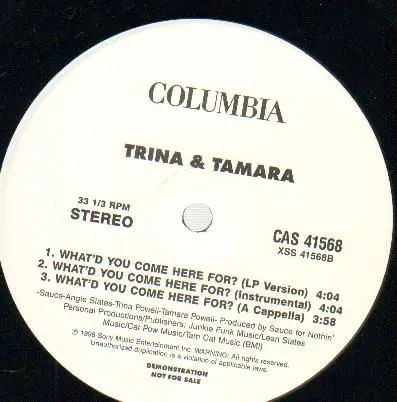 TRINA & TAMARA - What'd You Come Here For? - Disque Maxi x 1