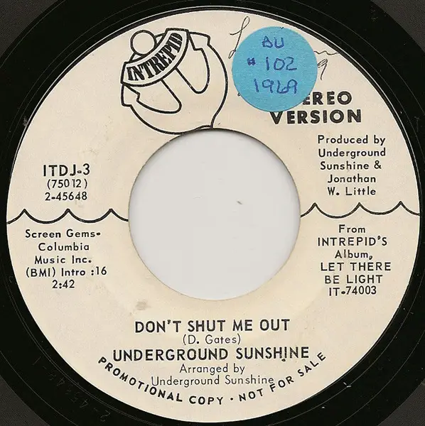 UNDERGROUND SUNSHINE - Don't Shut Me Out - Disque 45T x 1