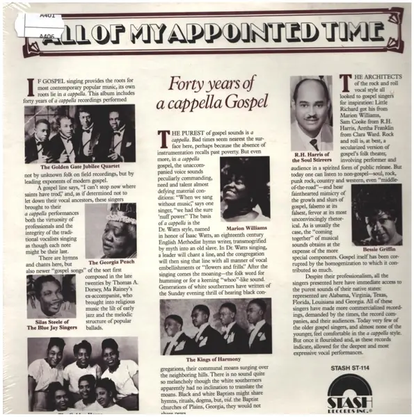 THE GOLDEN GATE JUBILEE QUARTET / THE BLUE JAY SINGERS / THE GOLDEN HARPS A.O. - All Of My Appointed Time (Forty Years Of A Capella Gospel) (MONO) - Disque 33T