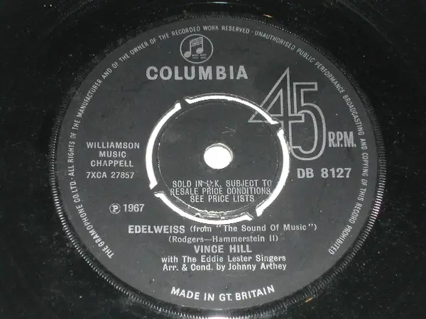 VINCE HILL - Edelweiss - Disque 45T x 1