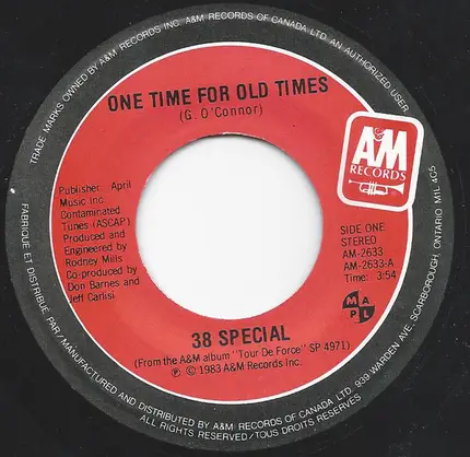 38 Special - One Time For Old Times