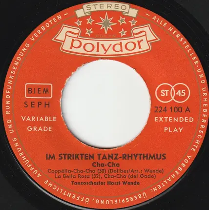 Tanzorchester Horst Wende - Im Strikten Tanz-Rhythmus (Cha Cha)