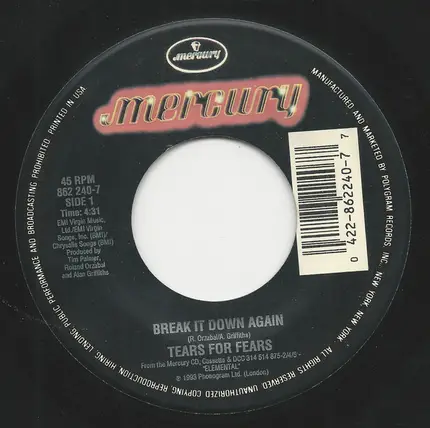 Tears For Fears - Break It Down Again