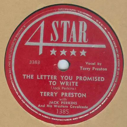 Terry Preston With Jack Perkins And His Western Cavalcade - The Letter You Promised To Write / Flowers Speak Louder Than Words