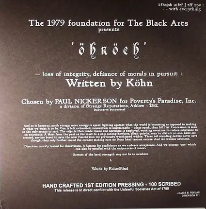 The 1979 Foundation For The Black Arts Presents Köhn - Ohnoch