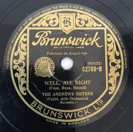 The Andrews Sisters - Beer Barrel Polka / Well,All Right.