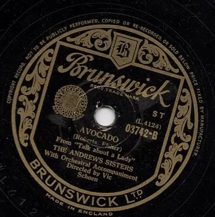 The Andrews Sisters - Her Bathing Suit Never Got Wet / Avocado
