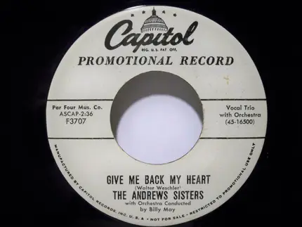 The Andrews Sisters - Stars, Stars / Give Me Back My Heart