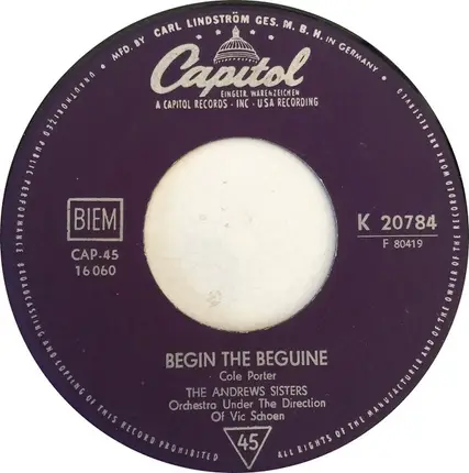 The Andrews Sisters - Ti-Pi-Tin / Begin The Beguine