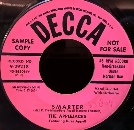 The Applejacks Featuring Dave Appell - Smarter / My heart Will Wait For You