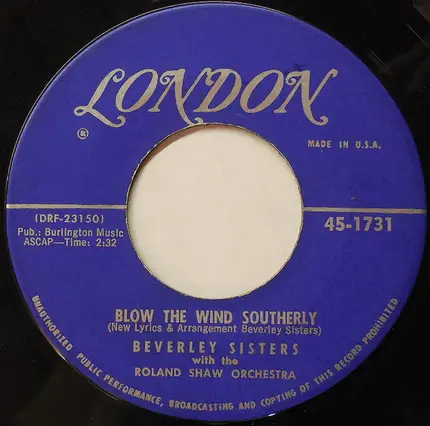 The Beverley Sisters , The Roland Shaw Orchestra - Blow The Wind Southerly / Doodle Doo Doo