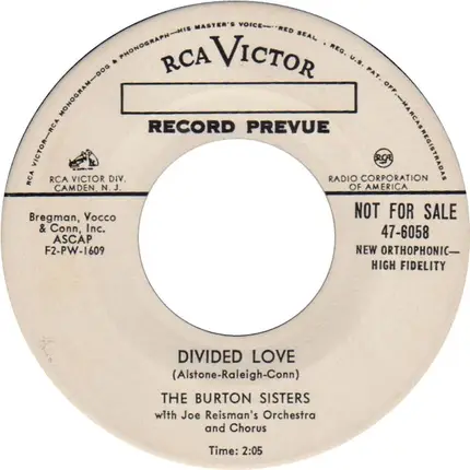 The Burton Sisters With Joe Reisman And His Orchestra - Doin' The French Can-Can / Divided Love