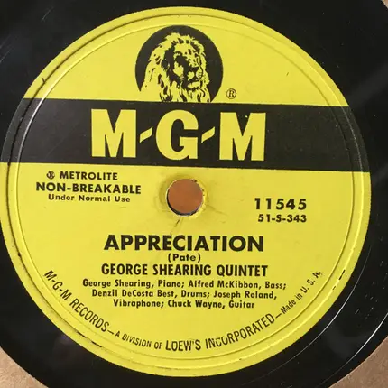 The George Shearing Quintet - Indian Summer / Appreciation
