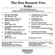 CD - The Don Bennett Trio - Solar