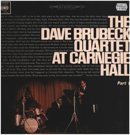 The Dave Brubeck Quartet - At Carnegie Hall (Vol. 1)