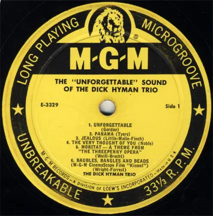 The Dick Hyman Trio - The "Unforgettable" Sound Of The Dick Hyman Trio