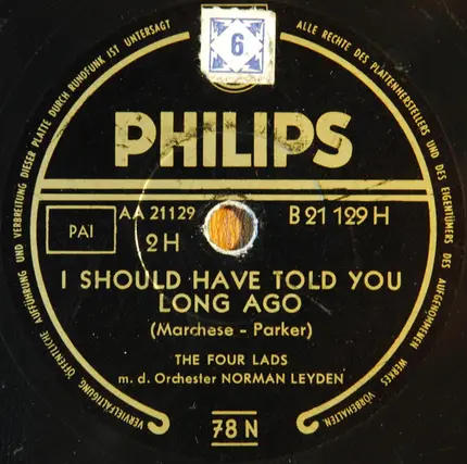 The Four Lads M. D. Norman Leyden And His Orchestra - Istanbul (Not Constantinople) / I Should Have Told You Long Ago