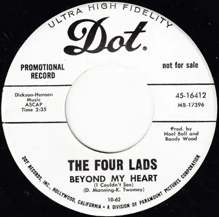 The Four Lads - Not That I Care / Beyond My Heart