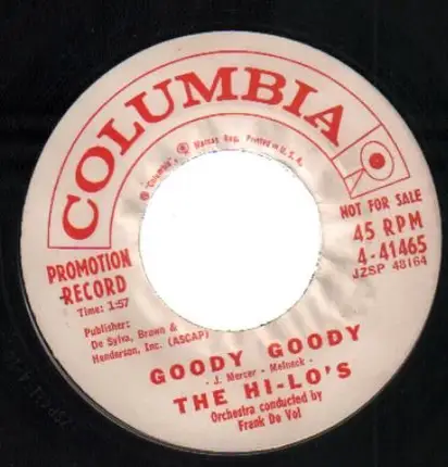 The Hi-Lo's - Indiana (Back Home Again In Indiana) / Goody Goody