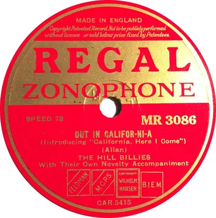 The Hill Billies - The Banjo Song / Out In Califor-ni-a
