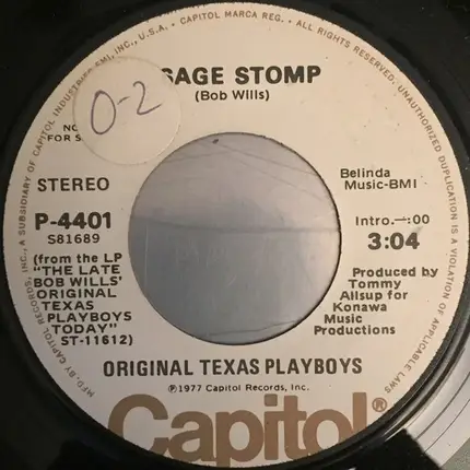 The Original Texas Playboys Under The Direction Of Leon McAuliffe - Gambling Polka Dot Blues / Osage Stomp