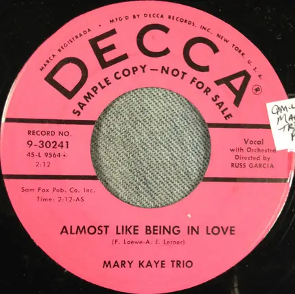 The Mary Kaye Trio - Spring Reunion / Almost Like Being In Love