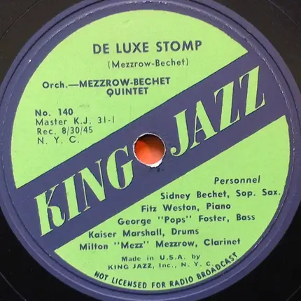 The Mezzrow-Bechet Quintet - Gone Away Blues / De Luxe Stomp