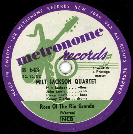 The Milt Jackson Quartet - Rose Of The Rio Grande / Vendome