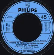 7inch Vinyl Single - The New Seekers - I'd Like To Teach The World To Sing - Injection Moulded Labels