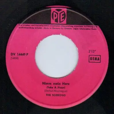 The Sorrows - Nimm Mein Herz (Take A Heart) / Sie War Mein Girl