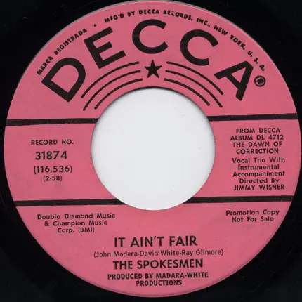 The Spokesmen - It Ain't Fair / Have Courage, Be Careful