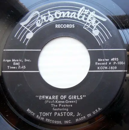 The Pastors Featuring Tony Pastor, Jr. & Tony Pastor - Beware Of Girls / Show Me The Way To Go Home