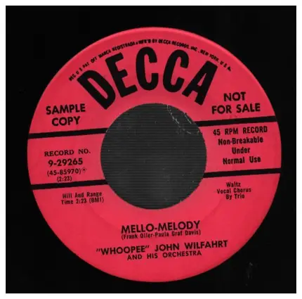The "Whoopee" John Wilfahrt Orchestra - Pepper Upper Polka / Mello-Melody