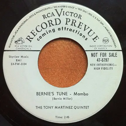 The Tony Martinez Quintet - Bernie's Tune / Cucusa