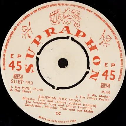 The Vycpálek Song And Dance Ensemble / Albert Pek And His Instrumental Groups - Bohemian Folk Songs