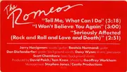 12'' - The Romeos - Tell Me, What Can I Do / I Won't Believe You Again / Seriously Affected (Rock And Roll And Love And Death) - Etched