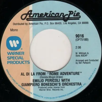 The Sanford-Townsend Band / Emilio Pericoli With Giampiero Boneschi's Orchestra - Smoke From A Distant Fire / Al Di La From 'Rome Adventure'