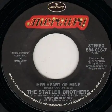 The Statler Brothers - Too Much On My Heart / Her Heart Or Mine