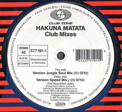Tim Rice / Elton John - Hakuna Matata Club Mixes