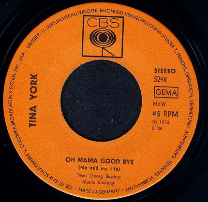 Tina York - Oh Mama Good Bye / Der Nächste Sonntag Kommt Bestimmt