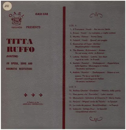 Titta Ruffo - In Opera, Song And Dramatic Recitation