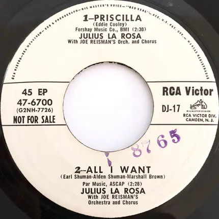 Tito Puente And His Orchestra , Julius La Rosa - Little Jump Cha Cha, Lindo Cha Cha / Priscilla, All I Want