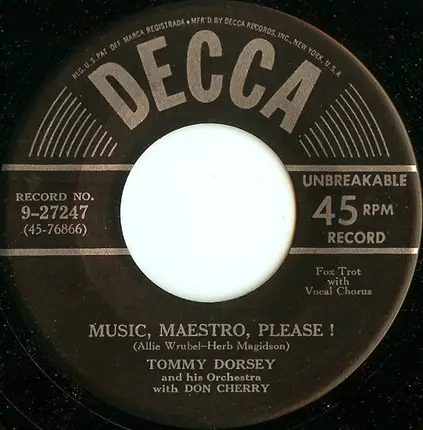 Tommy Dorsey And His Orchestra - Strangers / Music, Maestro, Please!