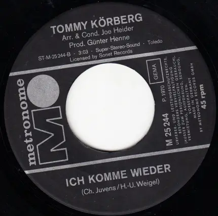 Tommy Körberg - Tennessee Baby / Ich Komme Wieder