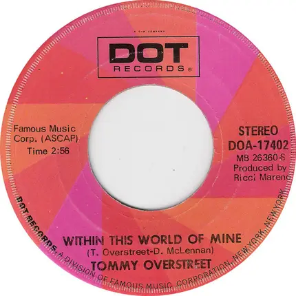 Tommy Overstreet - Ann (Don't Go Runnin') / Within This World Of Mine